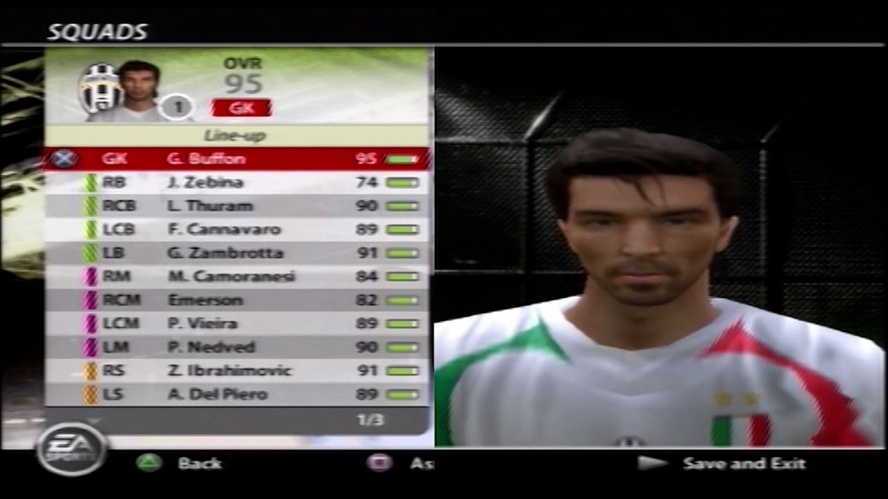 Fifa 06 Juventus Squad Buffon Thuram Cannavoaro Vieira Nedved Ibrahimovic Del Piero
