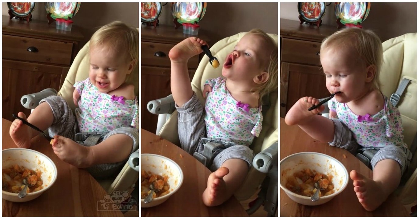Menina nasce sem braços mas isso não a impede de comer sozinha... motivador!