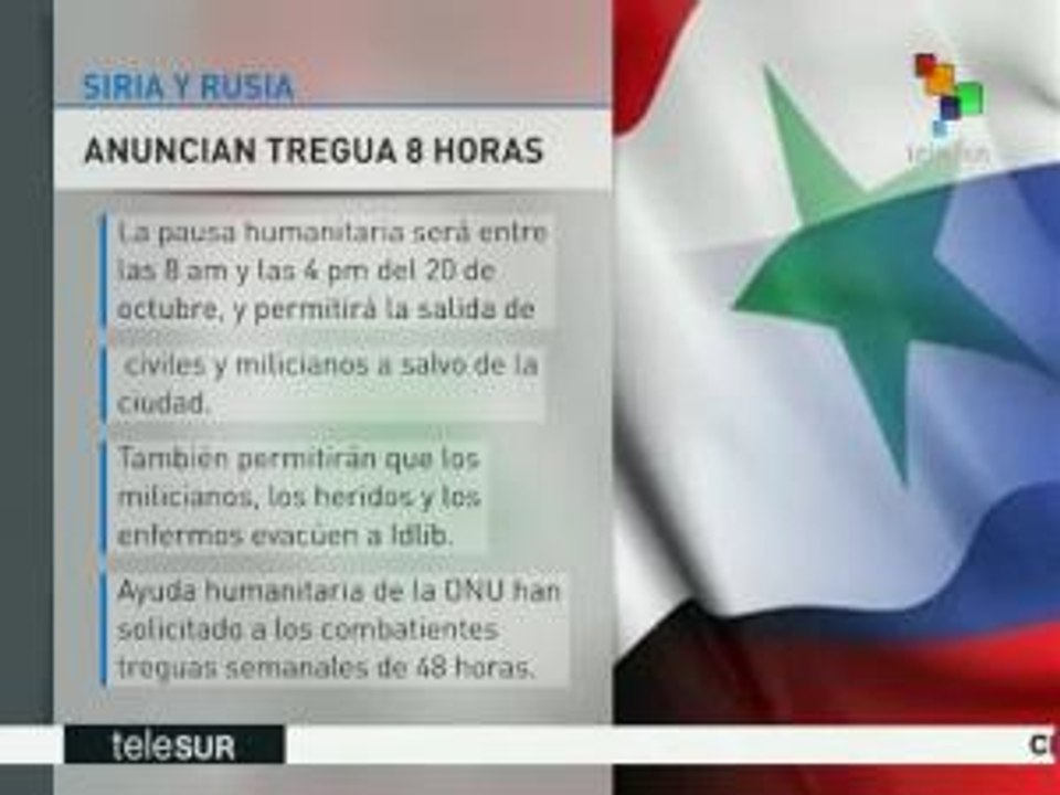 Rusia y Siria anuncian una tregua de 8 horas en Alepo