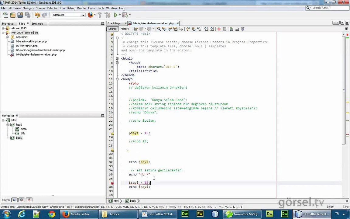 PHP EgitimSeti 13 - değişkenlerin kullanımı 3