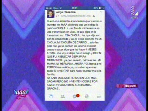 Jorge Plasencia responde ante nota de Amor Amor