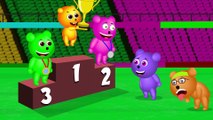 Mega Gummy bear playing sports finger family Rhyme for Kids - Gummy bear skeleton ice cream cartoon