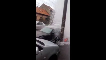 Quand une bagnole se prend une bouche à incendie ça donne ça