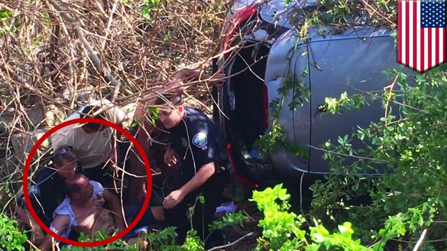 Driver rescued from burning SUV by human chain of bystanders