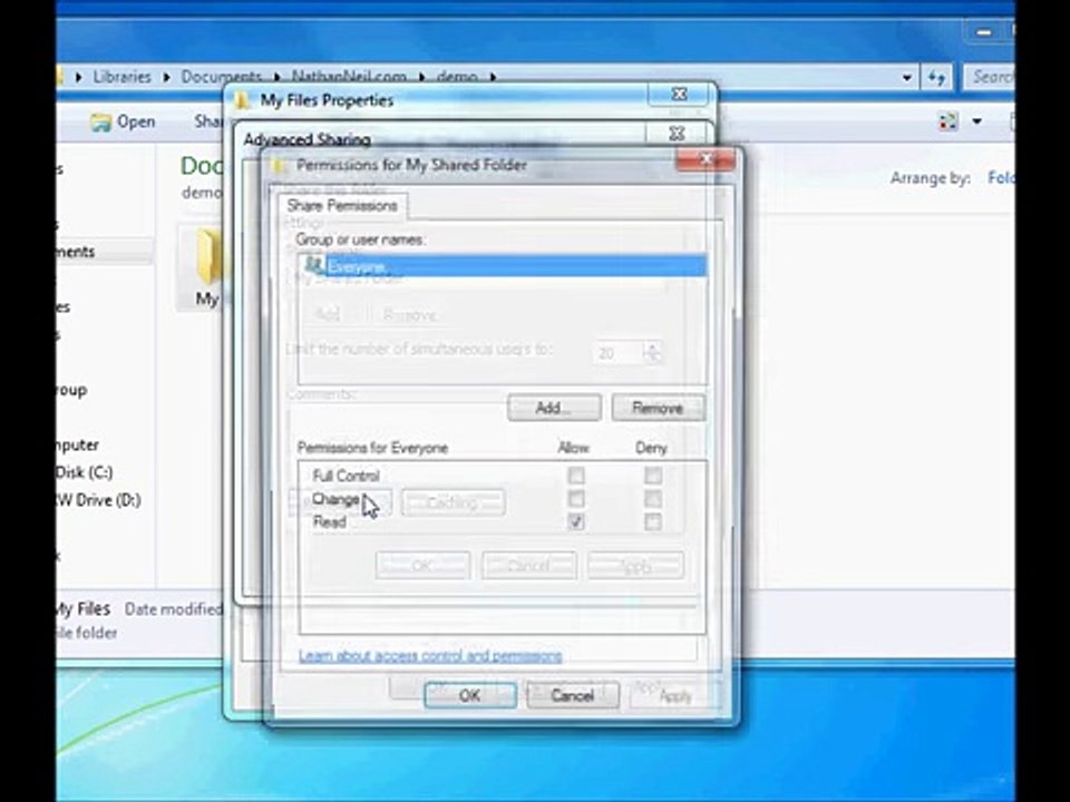 Sharing a Folder in Windows 7