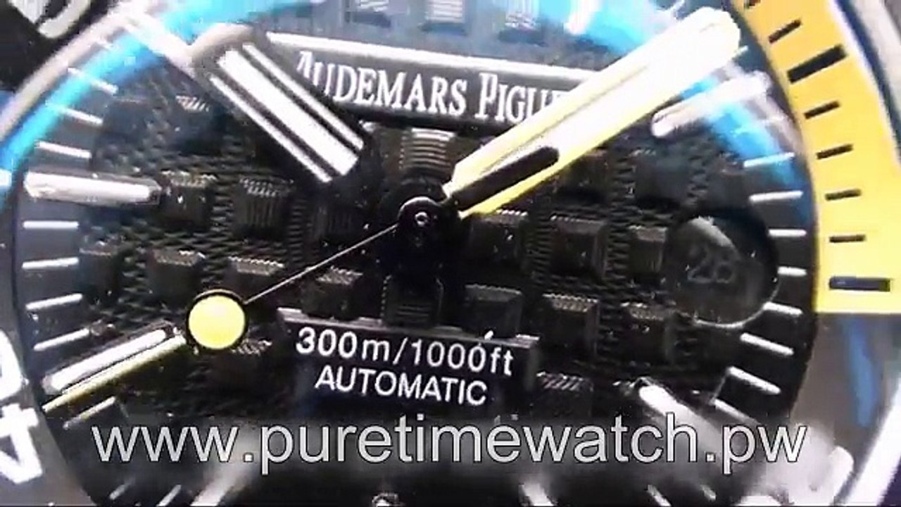 Swiss replica watches Audemars Piguet Royal Oak Offshore Diver PVD BlackYellow Dial on Black Rubber Strap A21J sku0183