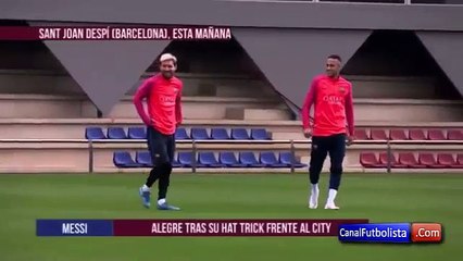 La felicidad de Messi tras su hat-trick al Manchester City en Champions