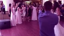 Eager woman dominates wedding bouquet toss