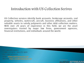 Commercial Asset Investigation- US Collection Services