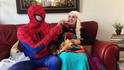 Spiderman and Elsa Get Sick - TOO MUCH CANDY - Elsa Spiderman Kids Videos In Real Life In 4K