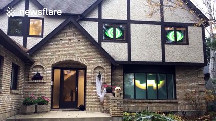 Footage of creepy Halloween animated house