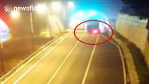 Car gets stuck on the back of a lorry and dragged along for 16 miles