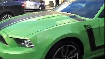 Super Mustangs in London (2013 Green & yellow GT 2010s + LP570-4 Revs)