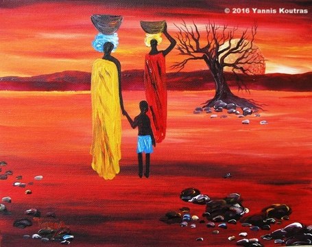 African Sunset Step by Step Acrylic Painting on Canvas for Beginners