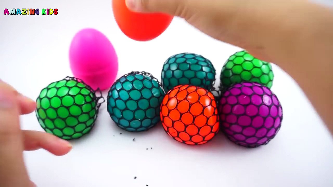 Learn Colours & Cutting Open Surprise Eggs with Squishy Mesh Balls For Kids Toddler Children