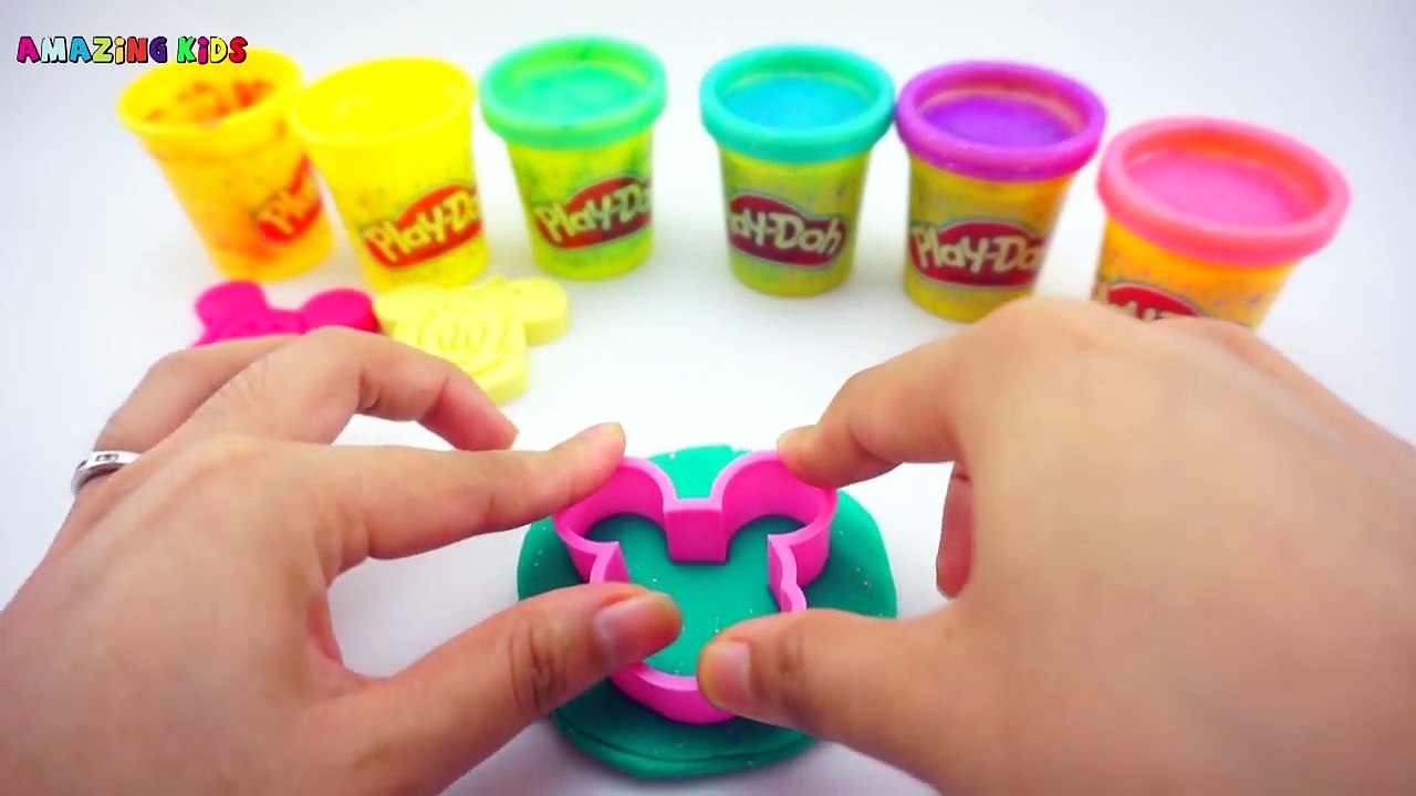 Play & Learn Colors with Play Doh Sparkle Compound Collection Mickey Mouse Face Creative For Kids