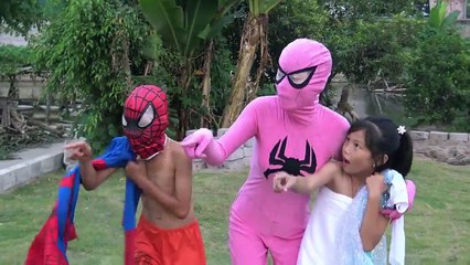 Police baby fetter Spiderman vs Pink Spiergirl vs Joker Frozen Elsa family Fun Superhero