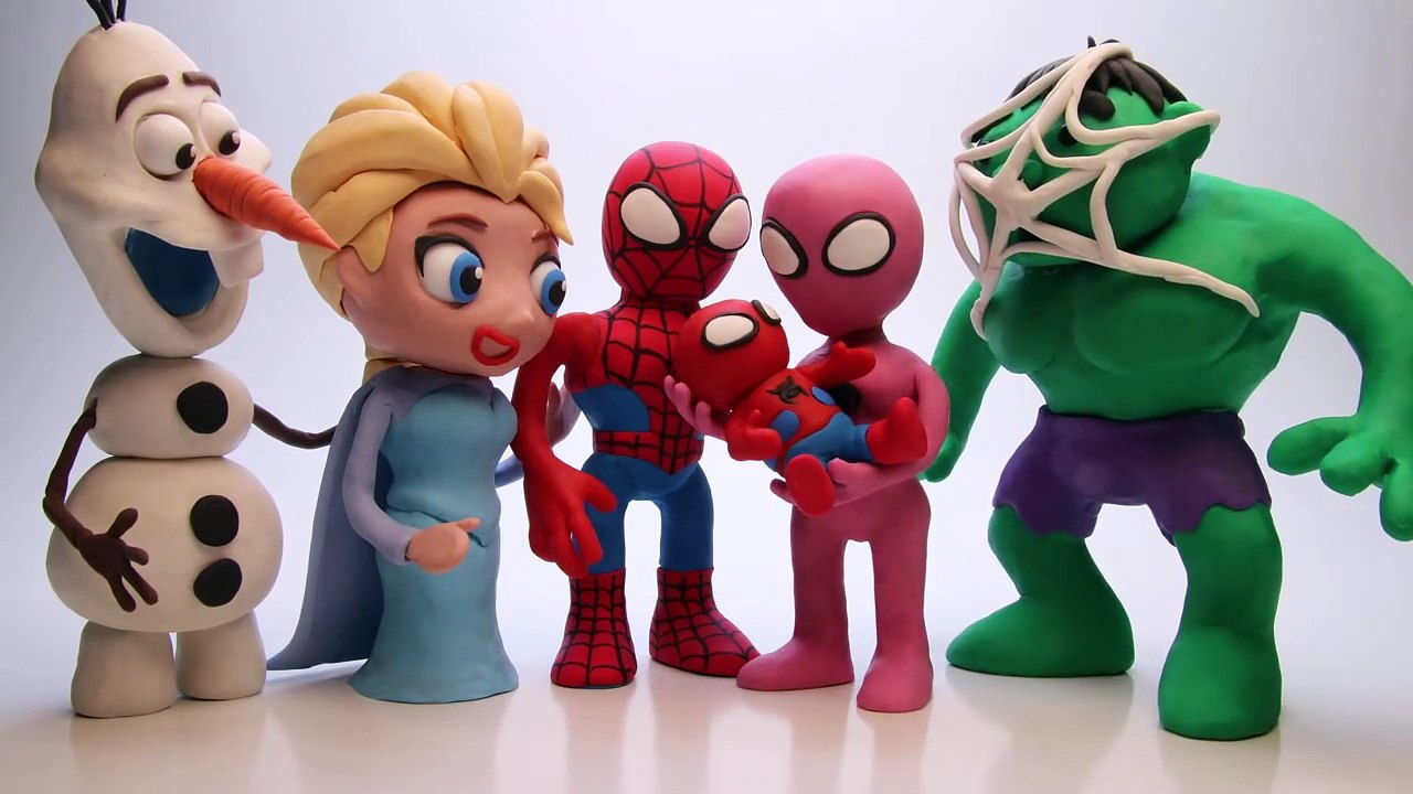 Spiderman & Pink Spidergirl Pregnant Triplets Stop Motion Play Doh Superheroes Fun in Real Life