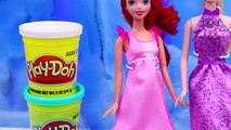Barbie Play Doh Dress Makeover for Frozen Elsa & Little Mermaid Ariel   Playdough Surprise Eggs
