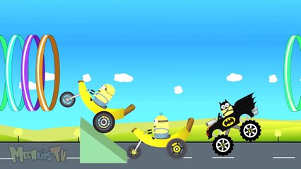 Batman Monster Truck Vs Minions Bikes - Monster Trucks For Children - video for kids