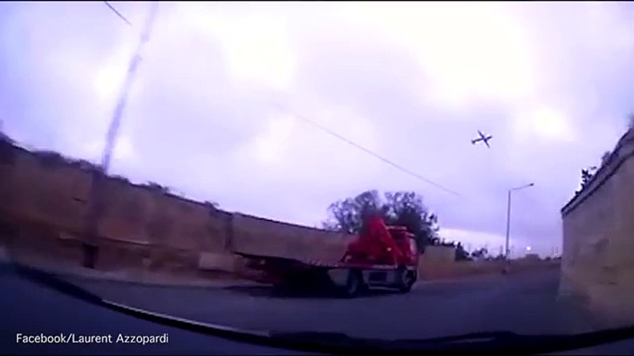 Plane crash captured on dashcam camera in Malta.