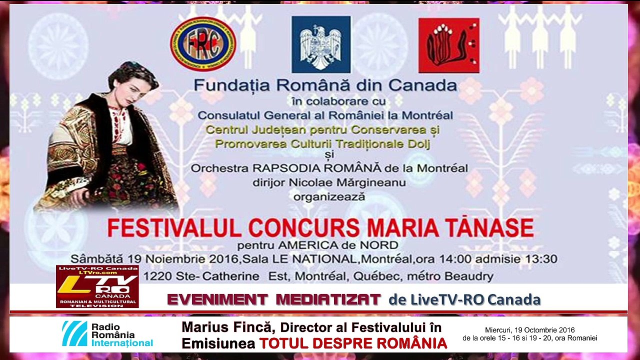 ÉVÉNEMENT | FESTIVAL CONCOURS MARIA TANASE pour l’AMERIQUE du NORD, Montreal 19.11.2016
