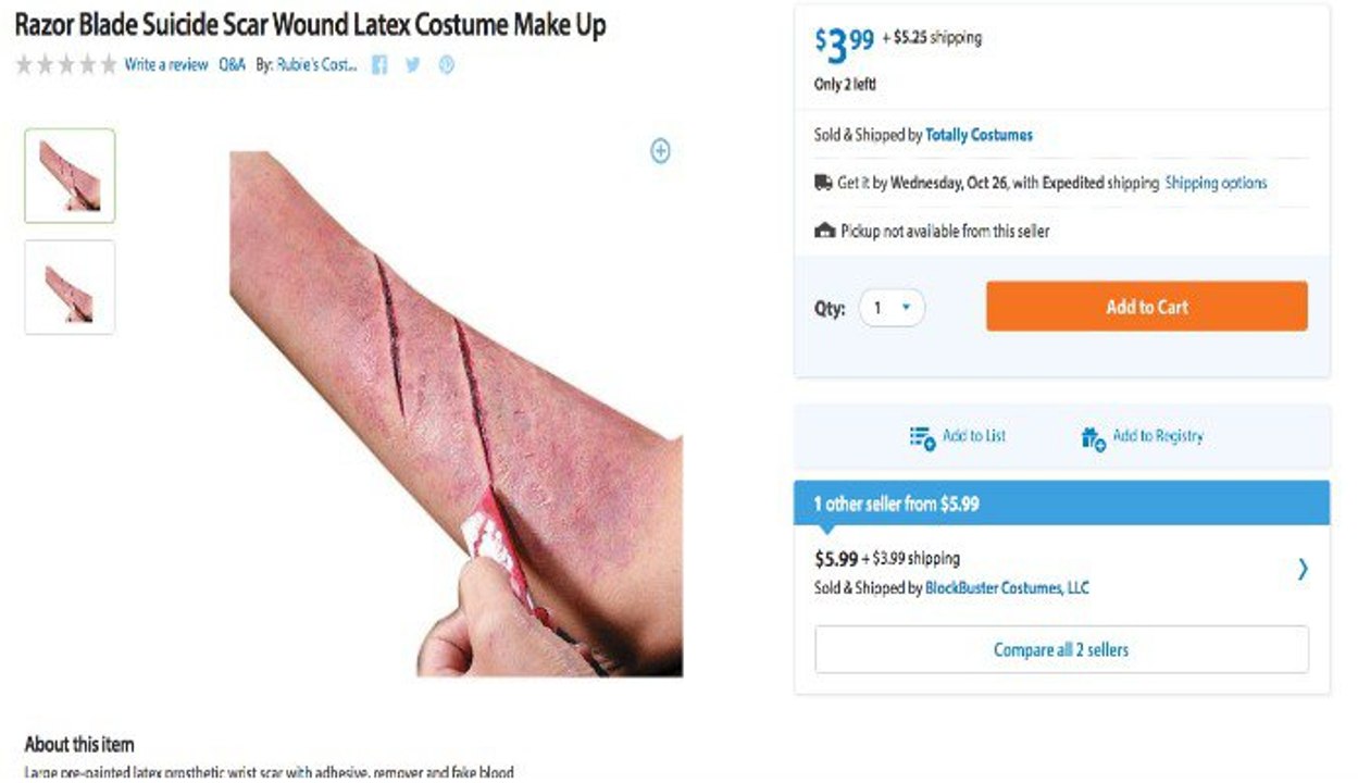 Walmarts Suicide Scar Wound makeup kit (Facebook Reactions)