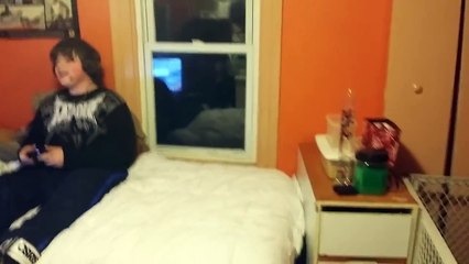 KID THROWS VACUUM CLEANER OFF ROOF