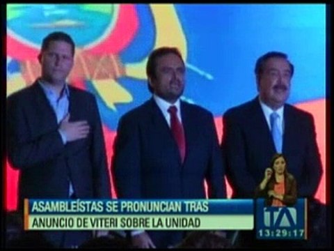 Asambleístas se pronuncian tras anuncio de Viteri sobre La Unidad