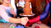 Frozen Elsa & Spiderman CHOCOLATE FOUNTAIN! w_ Joker Maleficent Princess Anna Toys! Superheroes IRL - YouTube