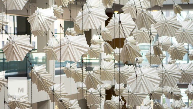 This mesmerizing sculpture moves like a flock of birds