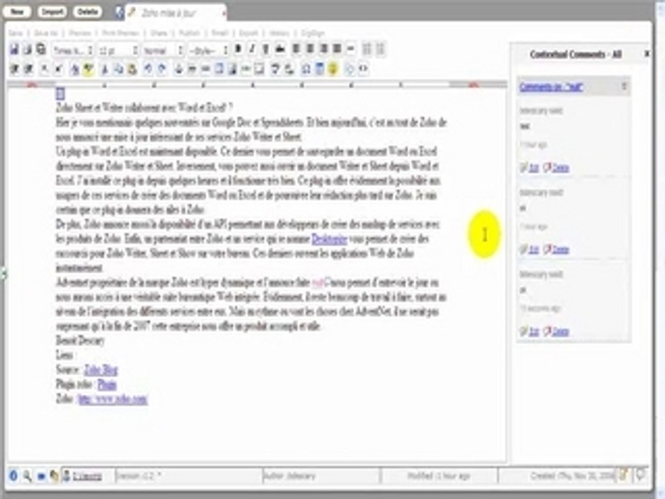 Zoho Writer intègre Google Gears