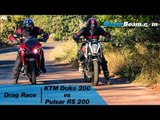 Pulsar RS 200 vs KTM Duke 200 - Drag Race | MotorBeam