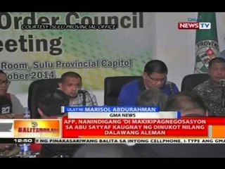 AFP, nanindigang 'di makikipagnegosasyon sa Abu Sayyaf kaugnay ng dinukot nilang dalawang aleman