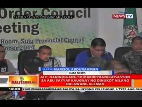 AFP, nanindigang 'di makikipagnegosasyon sa Abu Sayyaf kaugnay ng dinukot nilang dalawang aleman