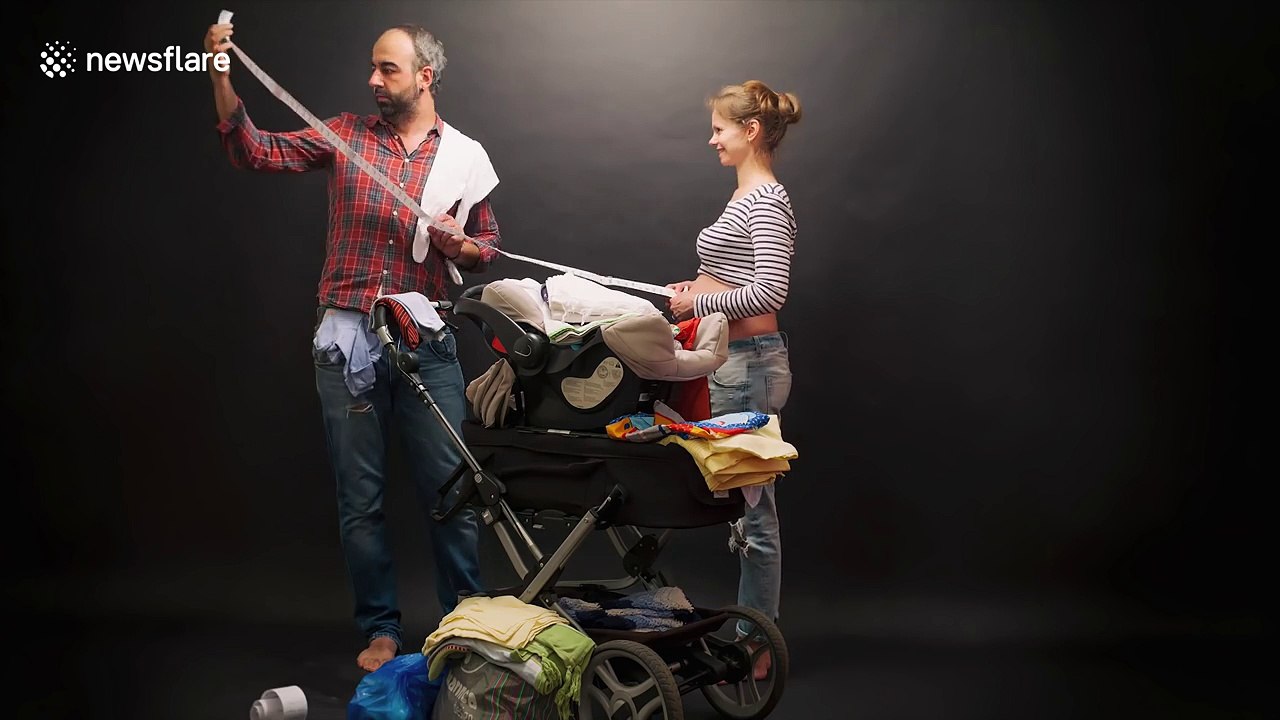 Couple present newborn in stop-motion video
