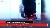 Çarpışan tankerle kamyon alev alev yandı