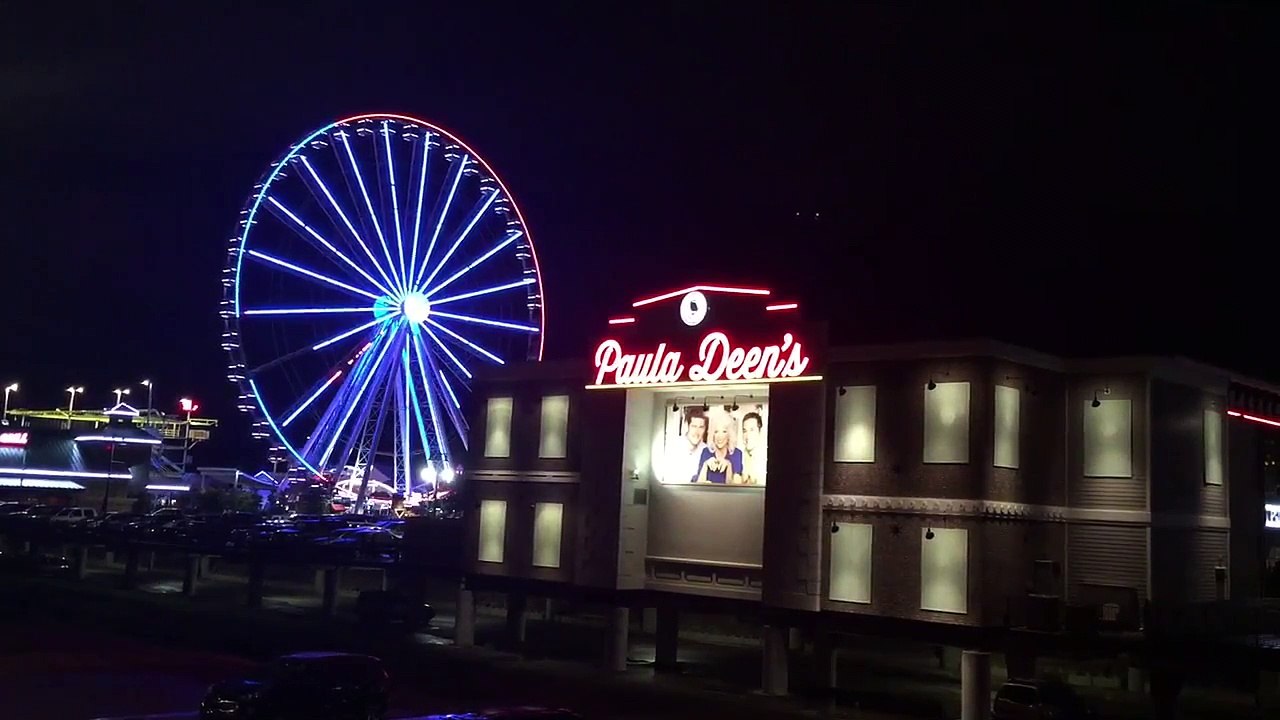 Big Sky Ride Ferris Wheel Lit Up at Night   Pigeon Gorge TN