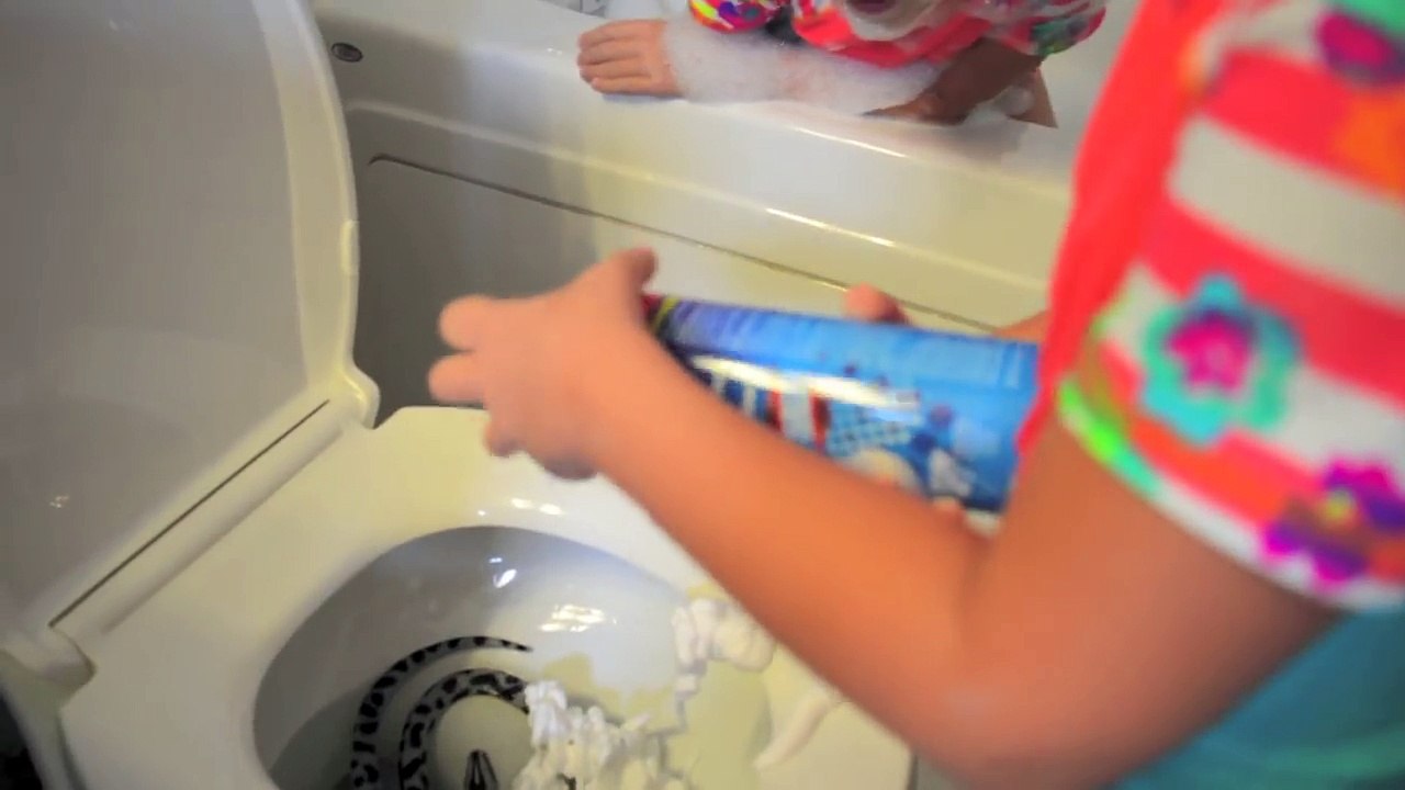 Bad Baby throws SNAKE into toilet!!  Toy Freaks Out!