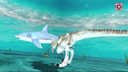 T-Rex Dinosaur Cartoon Vs Shark Fighting Short Film | Dinosaur Battle Movies for Children & Kids