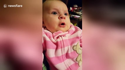 Three-month-old baby seems to say 'I love you' to her dad