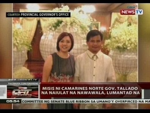 Misis ni Camarines Norte Gov. Tallado na naiulat na nawawala, lumantad na