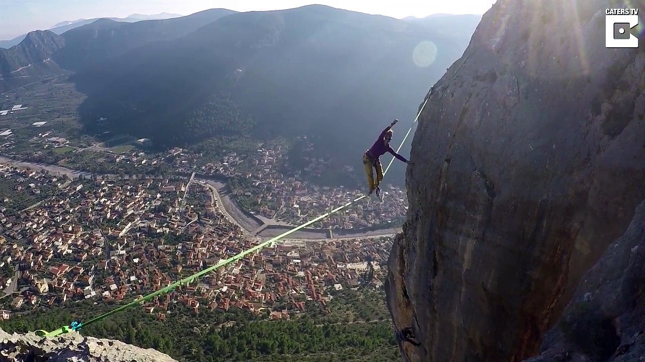 Slacklining High Above A City