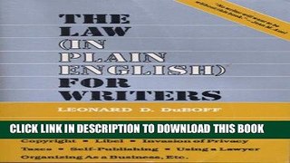 Best Seller The law (in plain English) for writers Free Read