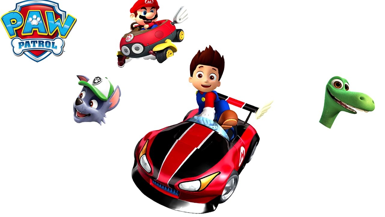 PAW PATROL Ryder Rocky & THE GOOD DINOSAUR Transform into MARIO KART│Transforming Videos for kids