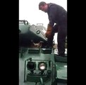 Animal trapped inside army tank - See the rescue