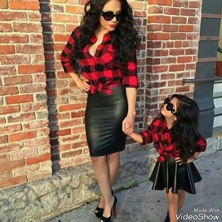 Hot mother and daughter in same dresses