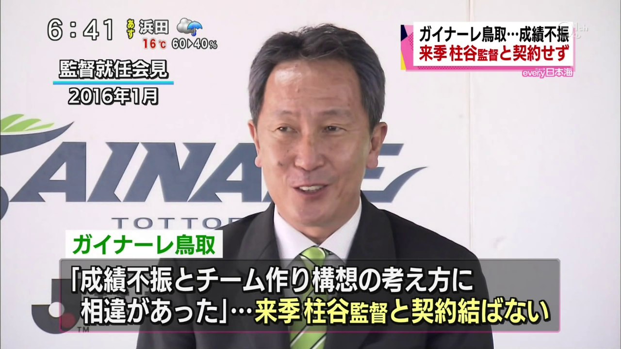 サッカーＪ３ガイナーレ鳥取　柱谷監督”来季契約更新せず”
