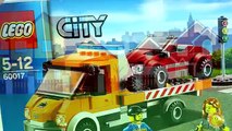 Dessin animé Lego. Dépanneuse et cabriolet. Kit de jeu Lego City Flatbed Truck pour enfants.