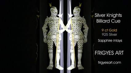 "Silver Knights Billiard Cue" with 9 ct Gold 925 Silver and Sapphire inlays
